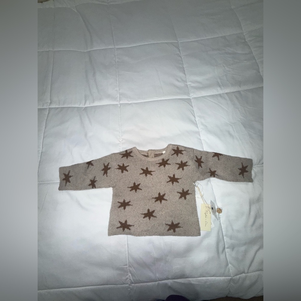 Kids Beige Sweater with Brown Star Print